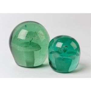 Two green glass dump flower paperweights, English, circa 1890…