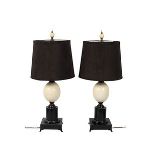 Ostrich egg lamps pair of 20th century, with black shades and…