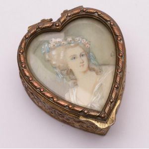 A Victorian trinket box, of heart shape with hand painted…
