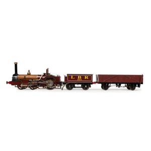 CLOCKWORK  STEAM TRAIN WITH TENDER & PASSENGER CARRIAGE TIN TOY LMS COLLECTIBLE 