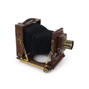 Houghton mahogany & brass ½-plate field camera, double…