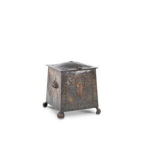 An English Arts & Crafts coal bin, copper and brass, circa 1900,…