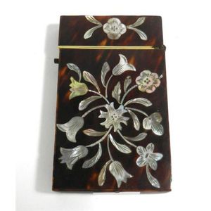 A Victorian tortoise shell & inlay mother of pearl card case,…