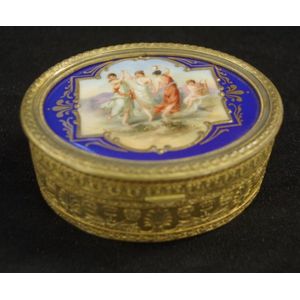 Antique Continental handpainted top trinket box with classical…