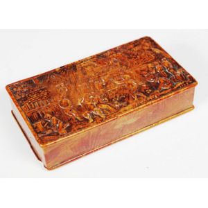 Good Georgian wooden snuff box lid with impressed village scene…