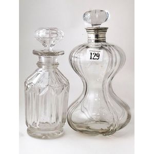 Edwardian spirit decanter, heavy waisted ribbed body with…