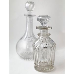 Pair early Victorian spirit decanters, mixed cut cylindrical…