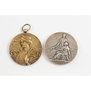 Art Nouveau French bronze medallion, bas-relied allergy of…