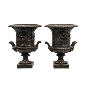 A pair of French bronze campagna form urns, 19th century each…