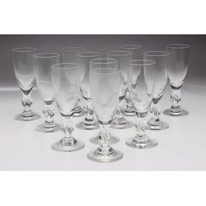 Twelve Crystal Angel Champagne Flutes by Marc Lalique, 1948, Set