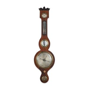 A Victorian banjo barometer, in mahogany, length, length 94 cm.…