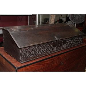 English 17th century oak bible box and cover, of long…