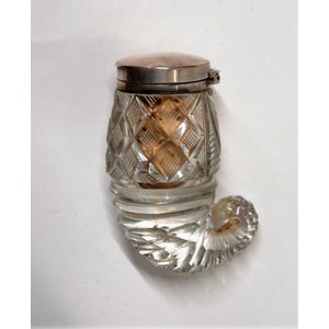 A George IV silver topped cut crystal ram's horn shaped snuff…