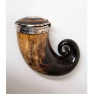 A Victorian Scottish ram's horn and silver snuff mull, the…