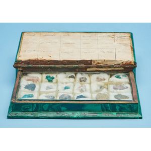 A rare malachite case containing mineral samples late 19th…