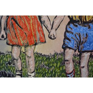 David Bromley 'Boy and Girl Holding Hands' oil on canvas,…