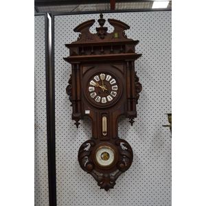 French Carved Walnut Antique Wall Clock, Barometer & Thermometer