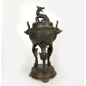 Japanese Bronze Censer with Mythical Beast Handles - Bronze - Oriental