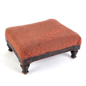 Late 20th Century English Ebonized and Upholstered Footstool with