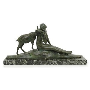 An Art Deco style patinated bronze figure group, signed a.&hellip;