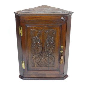 Georgian Oak Flower Carved Corner Cupboard - Cabinets - Corner - Furniture