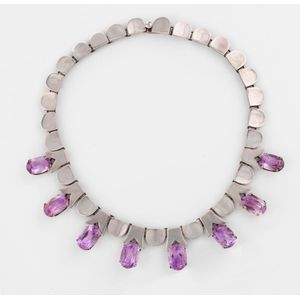 A vintage Mexican silver and amethyst necklace c.1950…