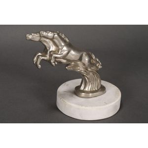 French silvered bronze car mascot, in the form of two galloping…