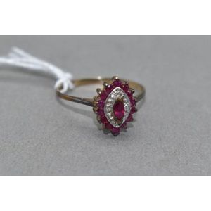 9ct rose gold, ruby and diamond dress ring
