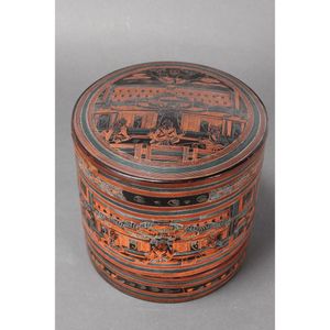 19th century Burmese red lacquer betel box and cover, of…