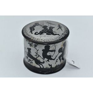 Victorian silvered papier mache lidded box with cherub…