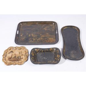 Four antique trays, 19th century and later, various shapes,…