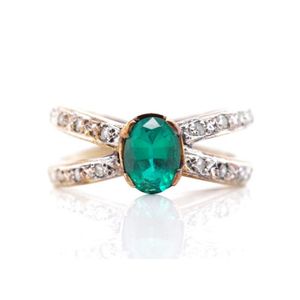 Created emerald and diamond set 9ct yellow gold ring, marked…