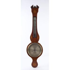 An antique English banjo barometer, mahogany case with…