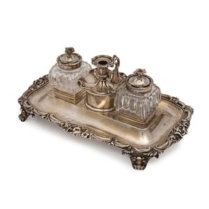 A Victorian sterling silver inkstand by Richard Sibley II,…