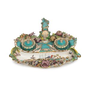 An English porcelain ink stand, probably Rockingham, circa 1830,…