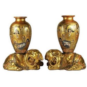 Gilded Satsuma Elephant Vases with Thousand Face Decoration - Ceramics ...