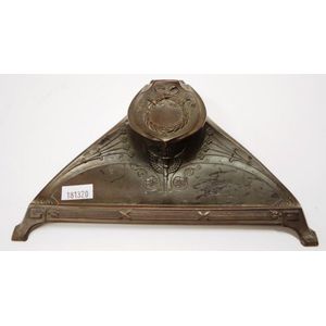 French Art Nouveau metal ink well with ceramic insert, 19 cm…
