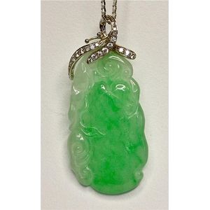 Jade and Diamond Pendant on 18ct Gold Chain - Pendants/Lockets - Jewellery