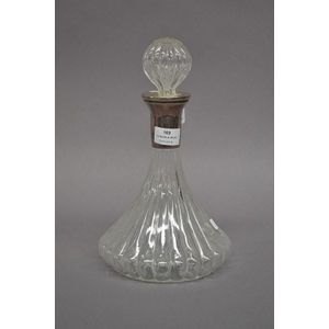 French clear glass ships decanter with silver plate mount,…