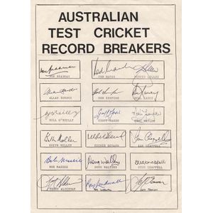 'Australian Test Cricket Record Breakers', team sheet with 18…