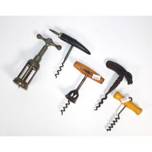 Collection of 5 vintage corkscrews including a blacksmith made…