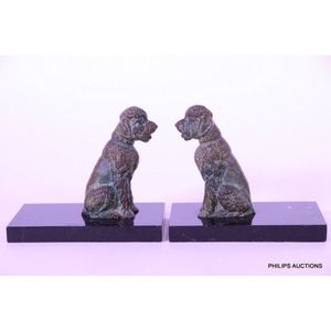 A pair of Art Deco dog book ends, circa 1930, seated shaggy…
