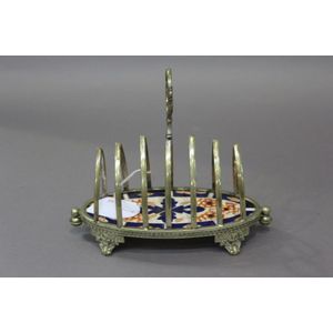Antique silver plate toast rack with an Imari pattern insert…