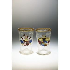 Set of six Russian tumblers, various enamelled coats of arms