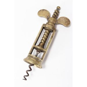 Brass corkscrew, with shaped handle and cylindrical case