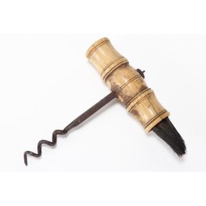 Georgian ivory cork screw and brush, with turned ivory handle…
