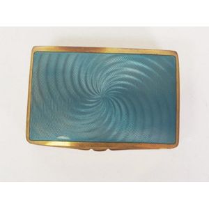 Guilloche enamel & brass trinket box, blue guilloche spiral…