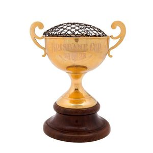 1928 Brisbane Cup, 15ct gold trophy on wooden plinth, engraved…