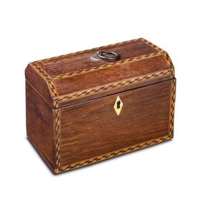 A parquetry inlaid casuarina tea caddy, 19th century, 13 cm…