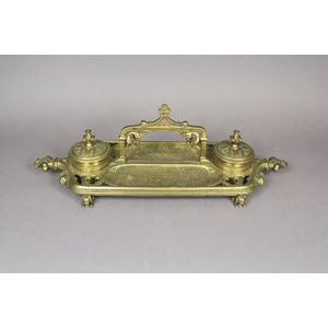 Antique English bronze ink stand, Persian inspired design, 10…